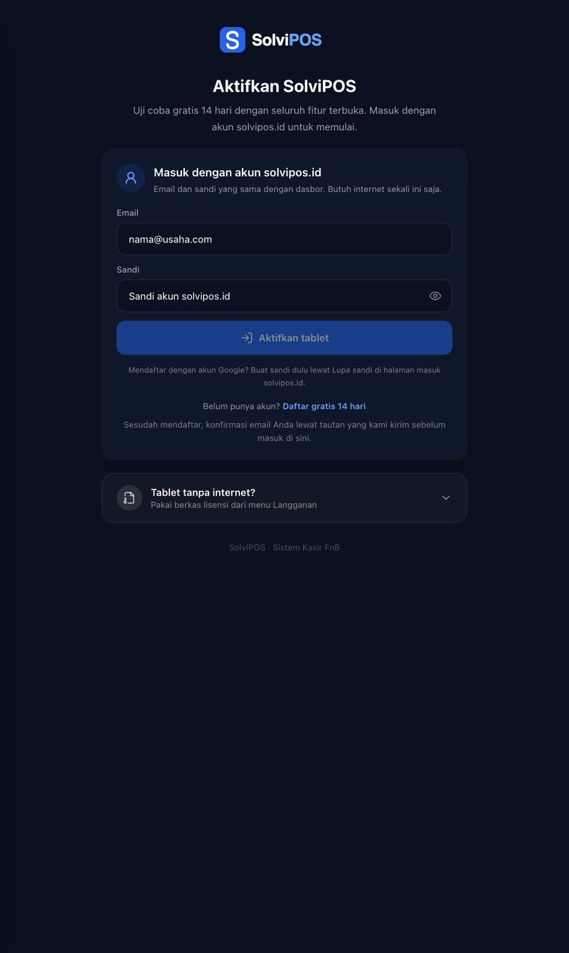 Aplikasi SolviPOS siap dipakai setelah install